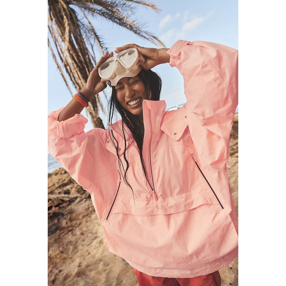 Free People FP Movement Singin' In The Rain Waterproof Pullover Jacket Peach
